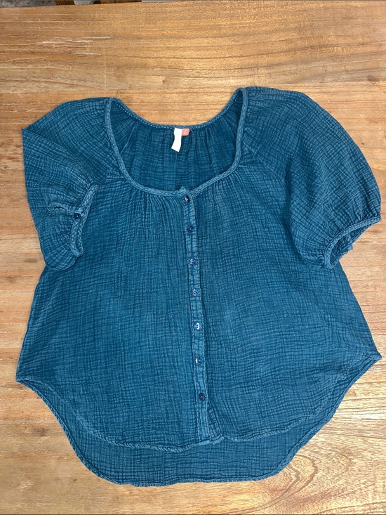 Anthropologie Tops - ANTHROPOLOGIE Pilcro Deep Teal Gauze Button-Front Short Sleeve Top
